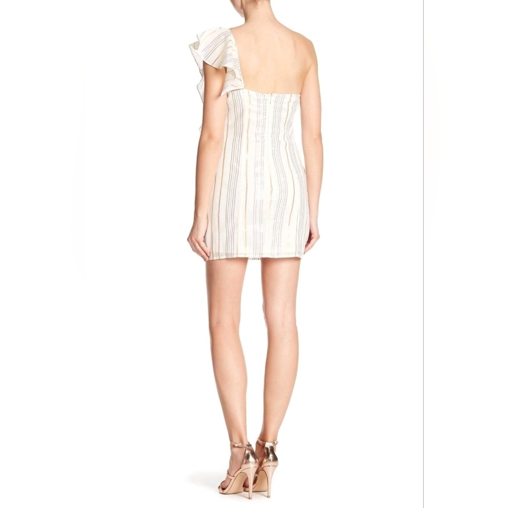 Tularosa Cait Mini Dress Ruffled Marshmallow With Metallic Stripes Size Small - Picture 2 of 14